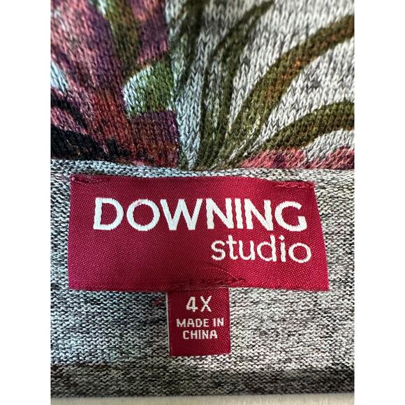 Downing studio women’s cardigan gray floral short sleeve bohemian plus size - Picture 3 of 8